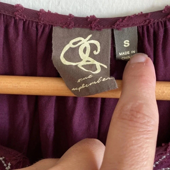 Anthropologie One September maroon peasant Embellished beaded Boho Tunic Top - Picture 5 of 6